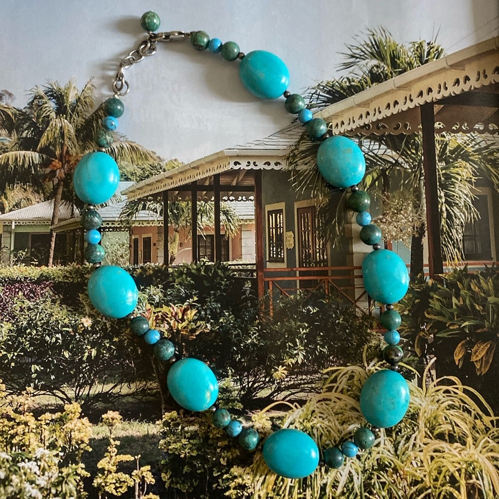 EUC GREEN AND BLUE TURQUOISE CHUNKY BEADED NECKLACE